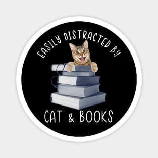 Easily Distracted By Cat & Books Magnet